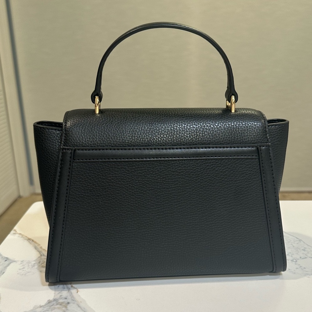MICHAEL MICHAEL KORS Whitney Flap Satchel Signature Logo Black Leather NWT - Picture 3 of 9